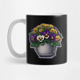 Pansy Flower Leaves Floral Illustration Vintage Mug